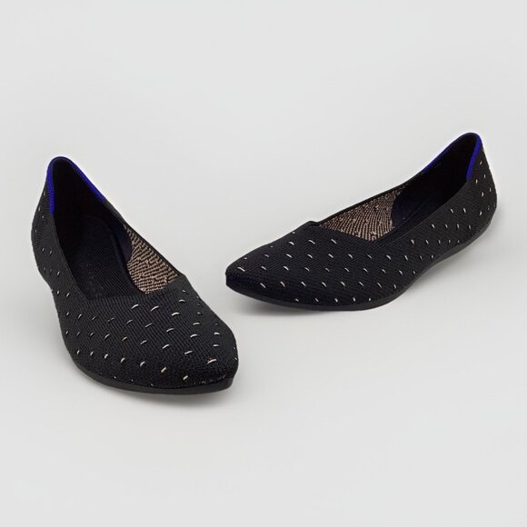 Rothy's The Point Ivory Dot Black Polka Dot Knit Ballet Flats Shoes Size 8 - Picture 1 of 10